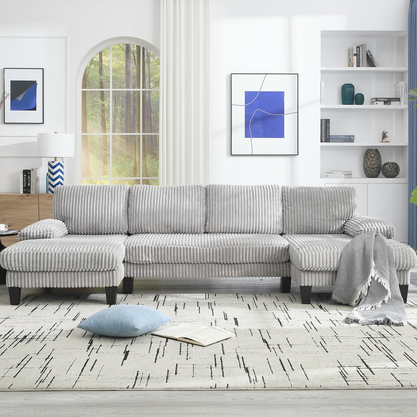 [VIDEO provided][New]U-Shaped Couch with Oversized Seat,4-Seat Sofa  with Double Chaise,Comfortable and spacious indoor furniture for Living Room,Apartment  W2705S00015