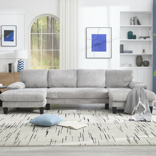 [VIDEO provided][New]U-Shaped Couch with Oversized Seat,4-Seat Sofa  with Double Chaise,Comfortable and spacious indoor furniture for Living Room,Apartment  W2705S00015