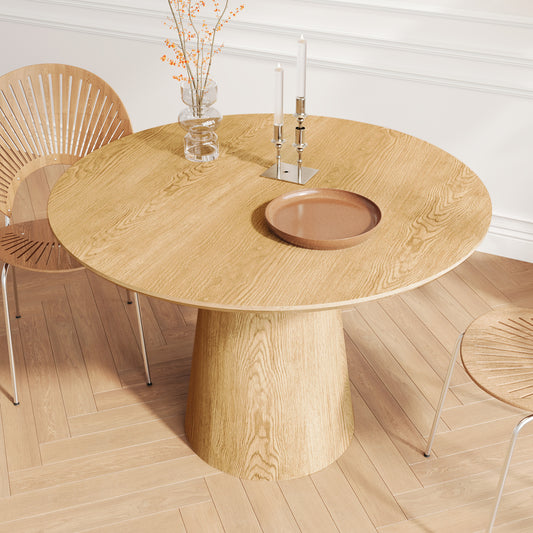 43 inch Wooden circular dining table, modern minimalist round table, natural wood colored table,  W1727S00021