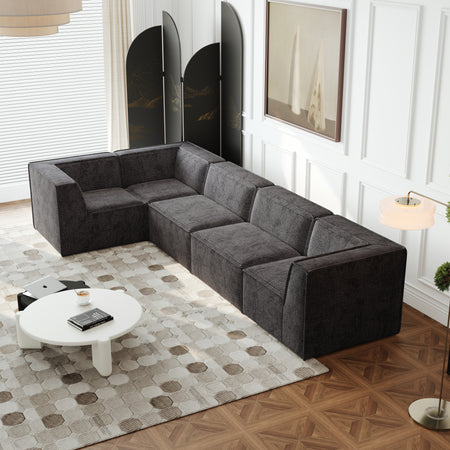 106*106' Chenille Modular L Shaped Sectional Sofa,Luxury Floor Couch Set,Upholstered Indoor Furniture,Foam-Filled Compressed Sofa for Living Room,Bedroom,5 PC Free Combination W834S00363