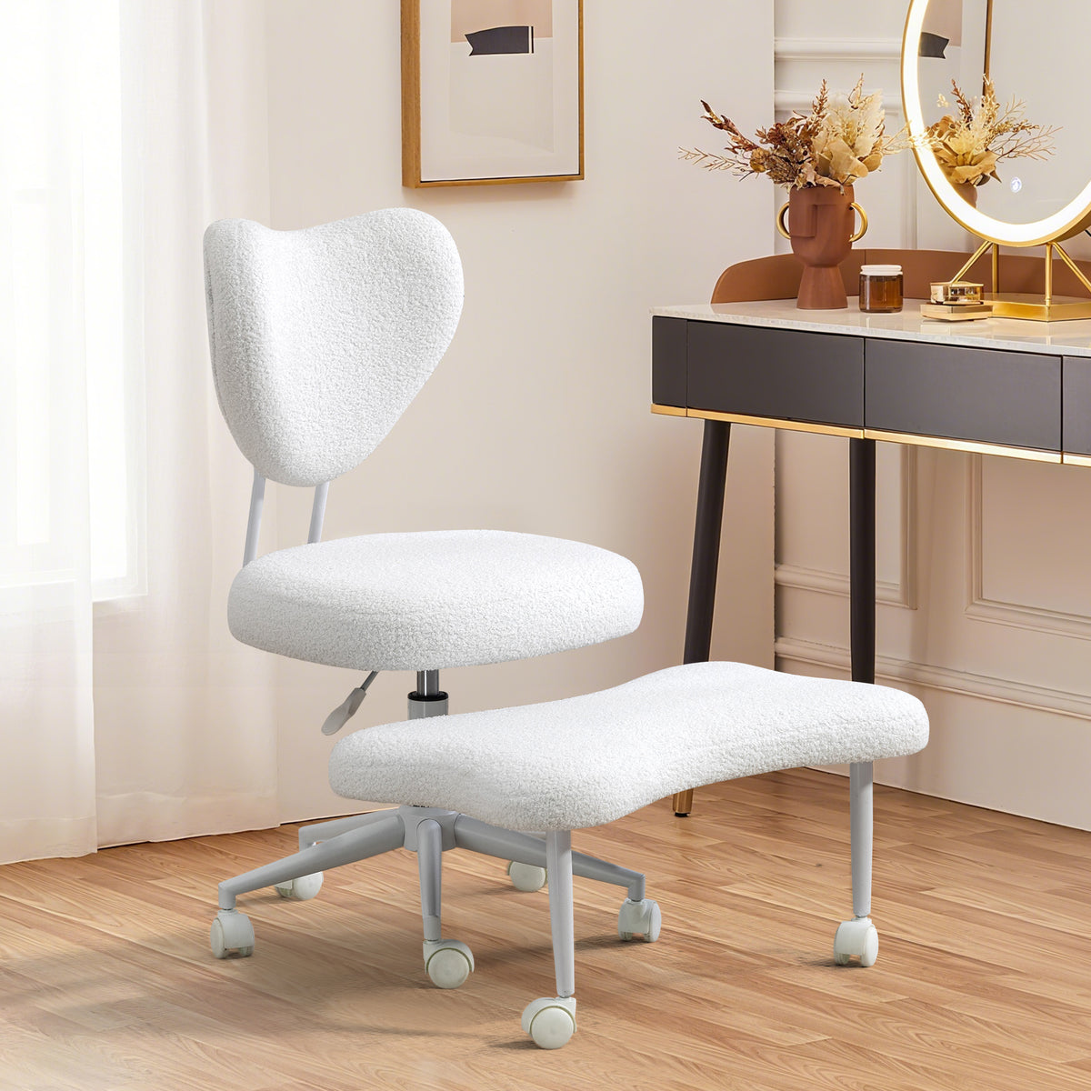 Meditation chair, an ergonomic cross-legged seating chair with lumbar support and a height-adjustable seat cushion, ideal for people engaged in high-intensity office work. Beige  W3248P399624