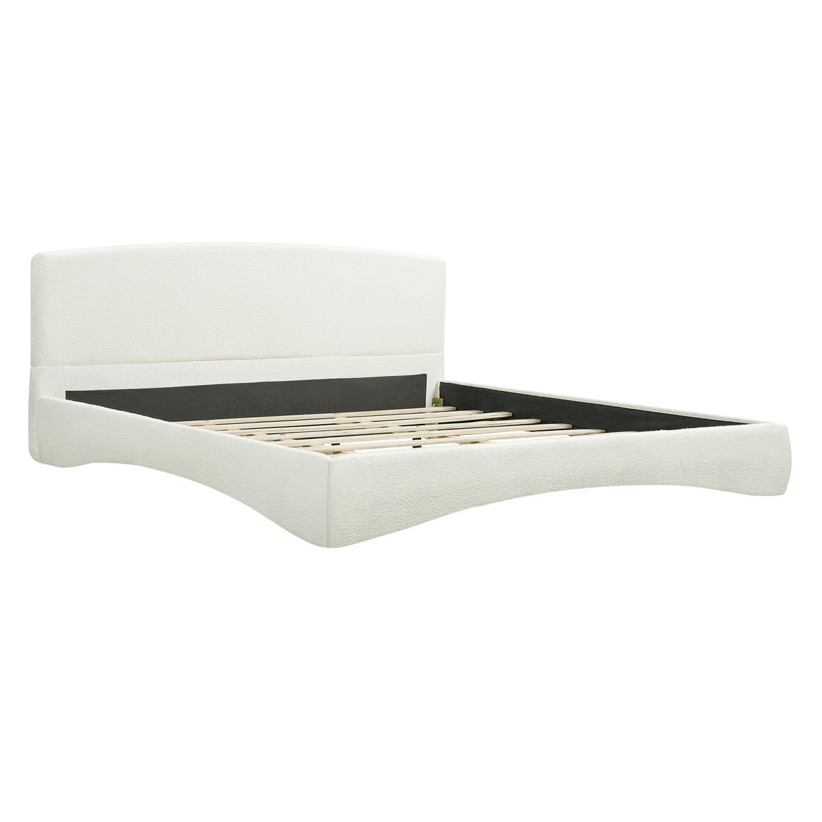 Curved Upholstered Bed with Smart Ambient Lighting, Cream, King - Soft Boucle Fabric, Sturdy Wood Frame, 88.5 x 81.5 x 35.4 Inches   N769K386561C