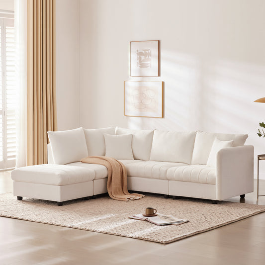 89*79' Modern Modular Sectional Sofa with Deep Seat,Vertical Stripes,5 Seat Corner Couch with Movable Ottoman,Throw Pillows,L-Shaped Comfy Cloud Indoor Furniture for Living Room,Apartment,3 Colors  N723S7033W