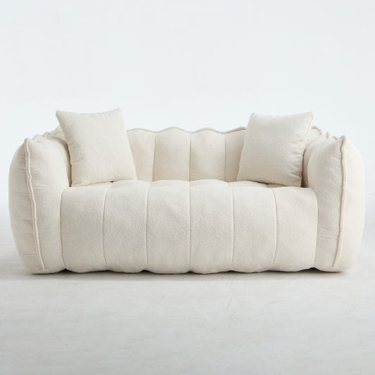Cozy Beanbag Chair with High Resilience Foam Core for Two - Beige Chenille, 66x35x25 inches W1996P309517