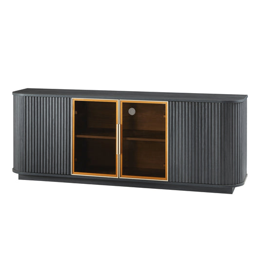 Modern 64-Inch Wavy TV Cabinet with LED Lights, Black, Particleboard and MDF, 64''W x 15''D x 24''H W1162P309027
