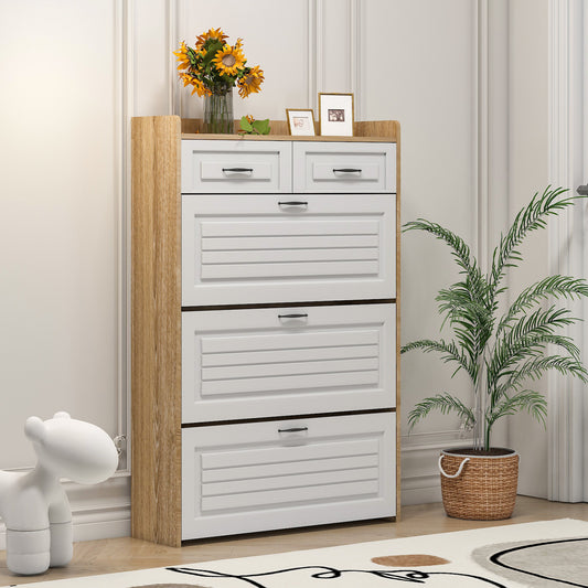 1250 White +Oak Color shoe cabinet  with 3 doors 2 drawers,large space for storage  W1320P144273