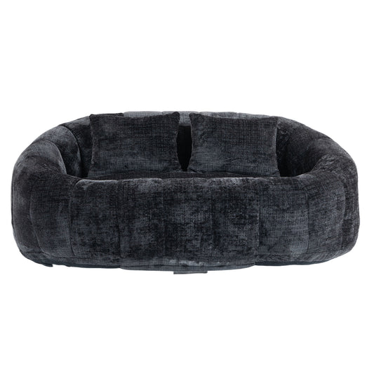 High Back Durable Comfort Bean Bag Sofa Couch for Adults and Kids, Black Chenille W395P181440