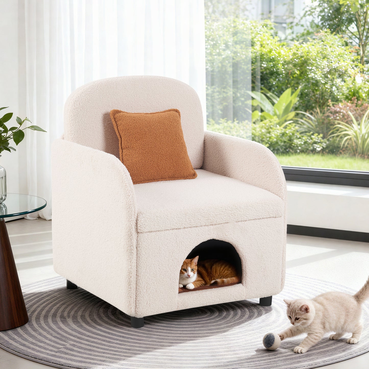 Furniture Style 2 in 1 Pet Friendly  Fluffy Fabric Sherpa Upholstered Leisure Armchair with Lumbar Pillow for Living Room Bedroom Home and Office, Cream White N843P331158C