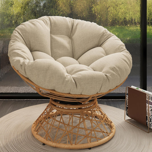 40' Ergonomic Wicker Chair with Cloud Thick Density Fabric Cushion,3-proof Cover,High Capacity Iron Frame,Fluid 360 Degree Swivel for Reading,Living Room, Bedroom,Lounge,Natural Base,2 Colors  N723P224372A