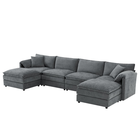 Chenille Modular Sectional Sofa with Deep and Wide Seat, U Shaped Cloud Couch Set, Dark Gray, 136 Inches N723S9687B