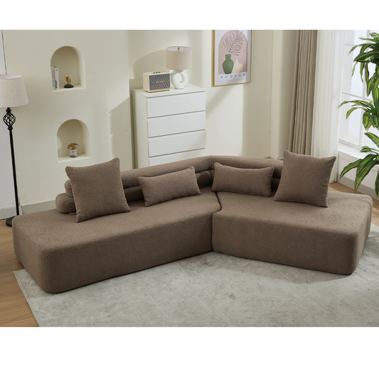 [NEW ARRIVED] [VIDEO PROVIDED] 128'Minimalist Cloud Sectional Couch ,Modern Couches ,4-Seater ,No Assembly,Two modular sofa,Boucle Teddy Fabric, upholstered , anti-wrinkle fabric,Brown W2108S00097