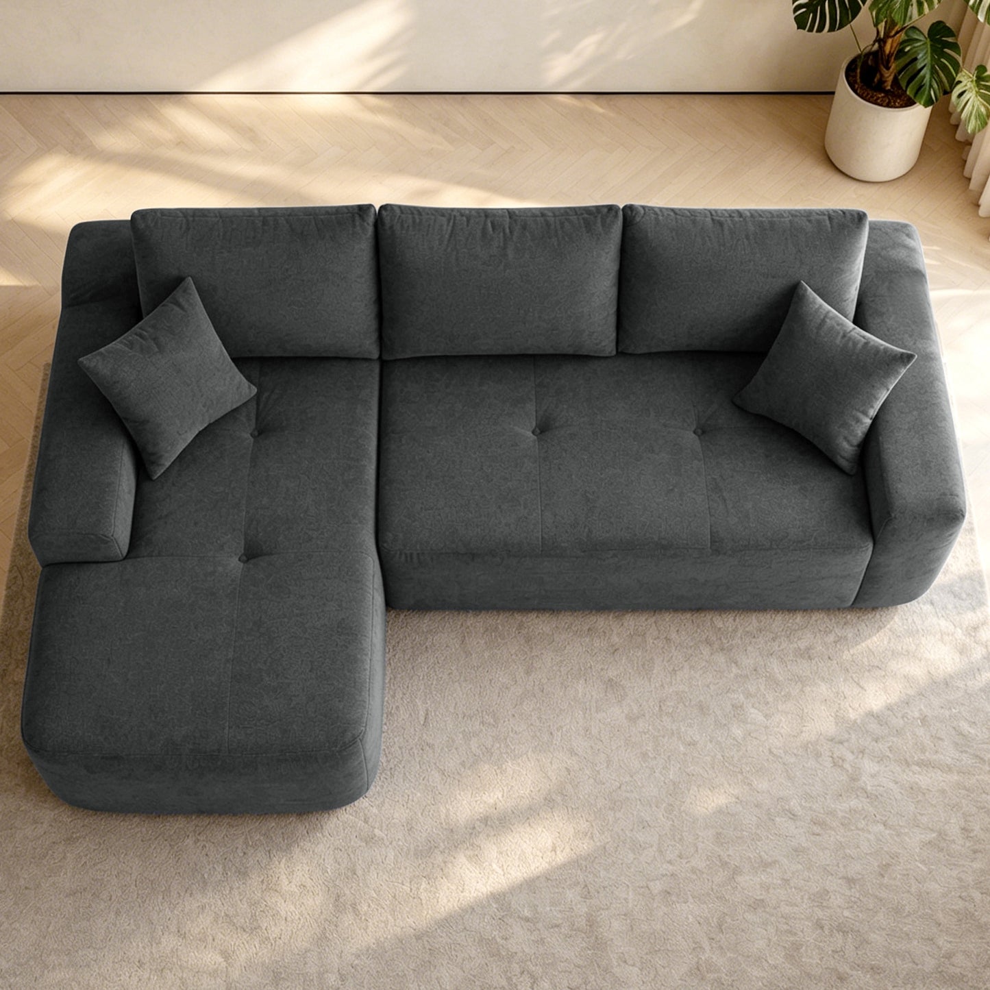 85' Cloud Sectional Couch with L-Shape Chaise,Modern Modular Sofa with Deep Seat, Upholstered Couches for Living Room Bedroom,No Assembly Required, (Cotton linen Fabric),Grey  W3975P501413