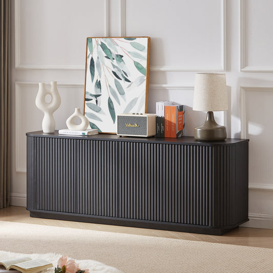 Sideboard Storage Cabinet TV Stand with wave pattern Buffet Cabinet Wooden Vertical Striped Cabinet for Kitchen/Bedroom/Entryway. Black, 64''W x 15''D x 24''H.  W1162P295361