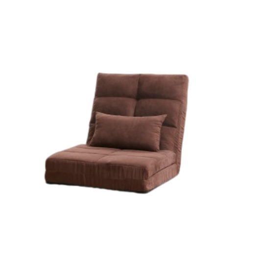 Modern Triple Fold-Down Brown Metal Frame Sofa Bed with 5 Reclining Positions and Pillow – Adjustable Upholstered Floor Couch for Gaming or Guest Room W24431118