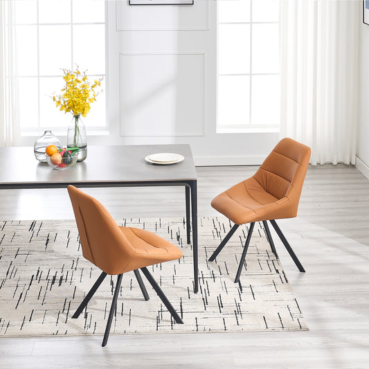Dining Chair,Thickened fabric chairs with metal legs Set of 2,Brown W1249P243513
