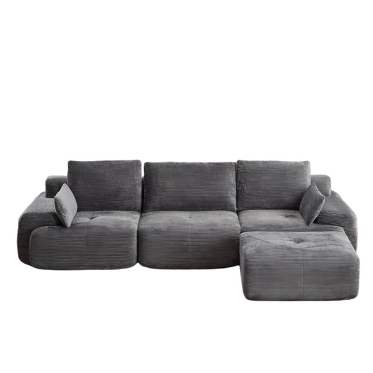Modern Memory Foam Compressed Sofa,Large Sectional Couches for Living Room,Pet-Friendly Cloud Modular Sectional Sofa,Corduroy Fabric,Extra Deep Loveseat,No assembly required,GREY W3723S00011