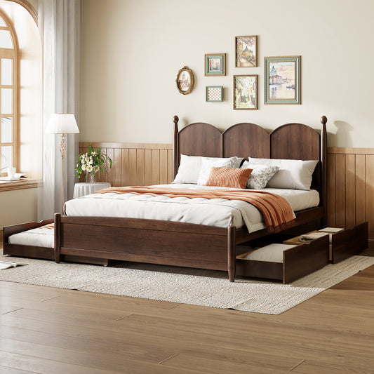 Queen Size Platform Bed With with 2 Big Drawers, Twin XL Size Trundle, Walnut N820S00025D