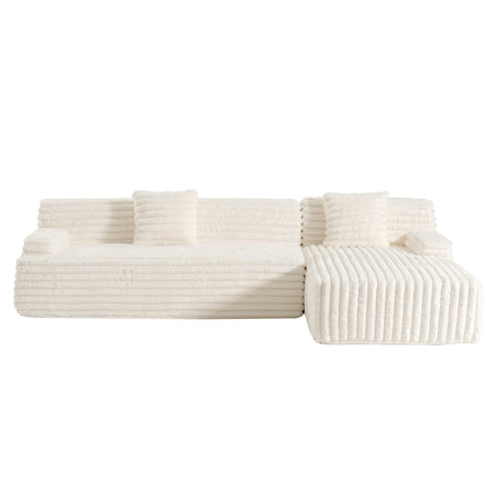 Cloud Sectional Sofa Upholstered Couch, Free-Combined Sofa for Living Room, Beige, Faux Rabbit Fur, 110' N719S001820A