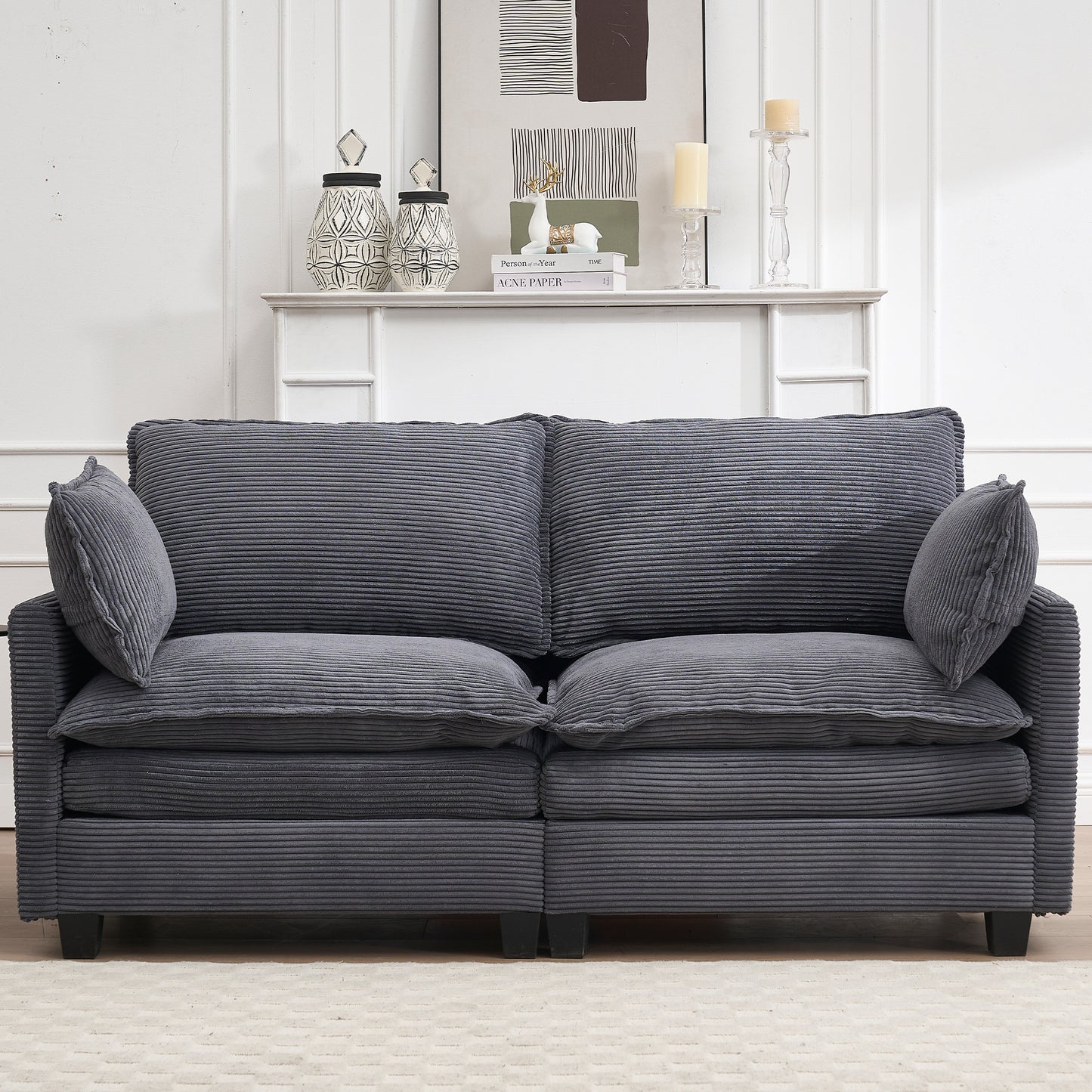 [VIDEO provided][New]Modular Sofa ,  Velvet Large U-Shaped Couch Comfy Upholstered 2-Seat Sofa, 2 Lumbar Pillow, Deep Seat Couch for Living Room  W2705P268484