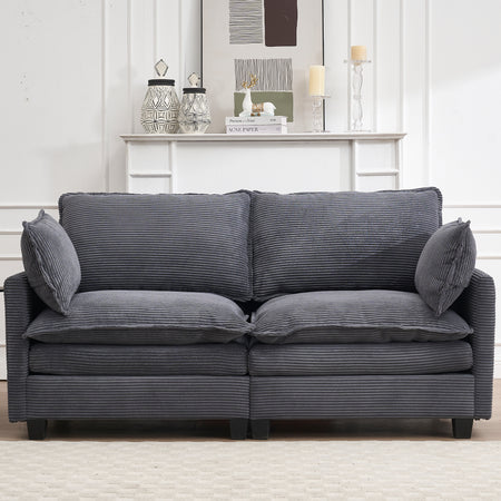 [VIDEO provided][New]Modular Sofa ,  Velvet Large U-Shaped Couch Comfy Upholstered 2-Seat Sofa, 2 Lumbar Pillow, Deep Seat Couch for Living Room  W2705P268484