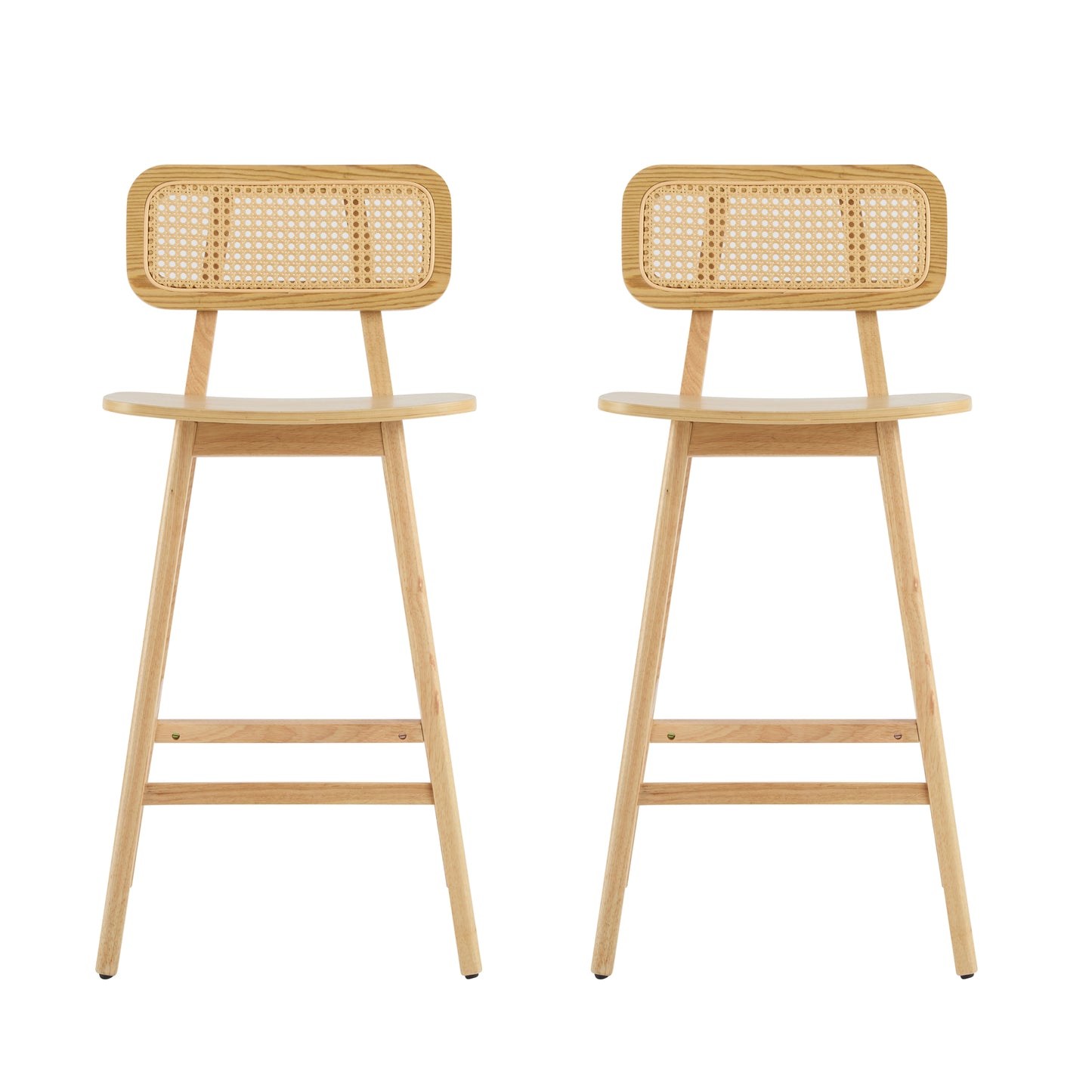 Bari Indoor Wood Barstool Set of 2 with Natural Finish and Rattan Backrest  N775P264463N