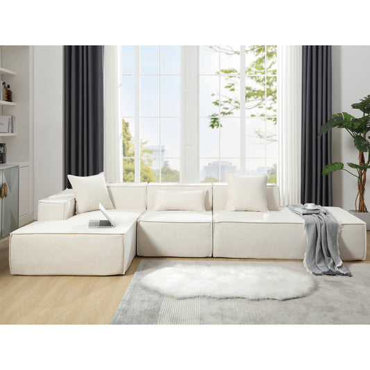 [VIDEO PROVIDED] Modular combination living room sofa set, modern minimalist sofa, free installation sofa, L-shaped, Italian minimalist tofu block sofa, Left-Hand Facing,Terrycloth fabric , Beige W2108S00019
