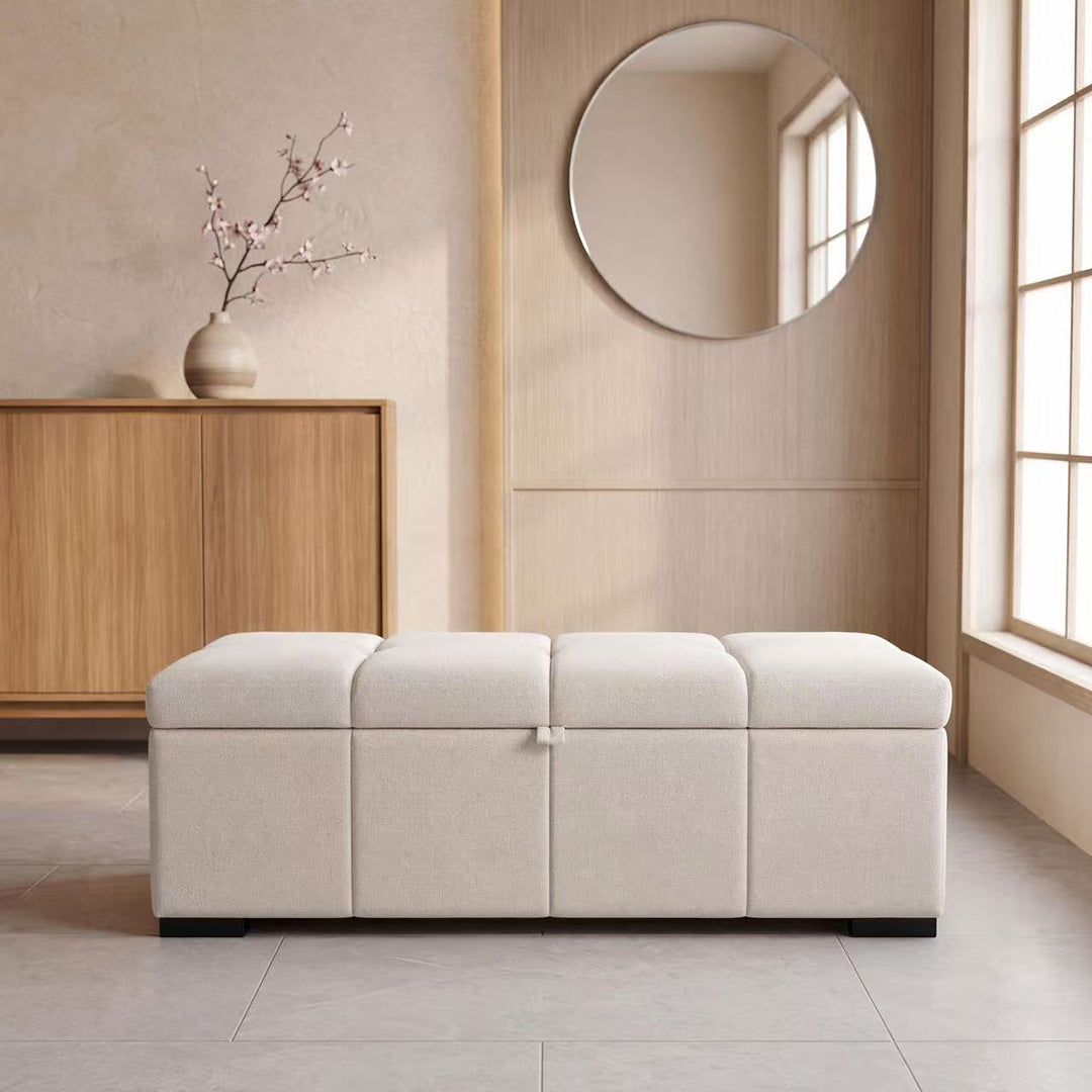 Modern Bed End Bench, Upholstered Storage Sofa Stool, Rectangular Storage Ottoman, Storage Ottoman Suitable for Bedroom, Living Room and Office.Beige  W5931P535171