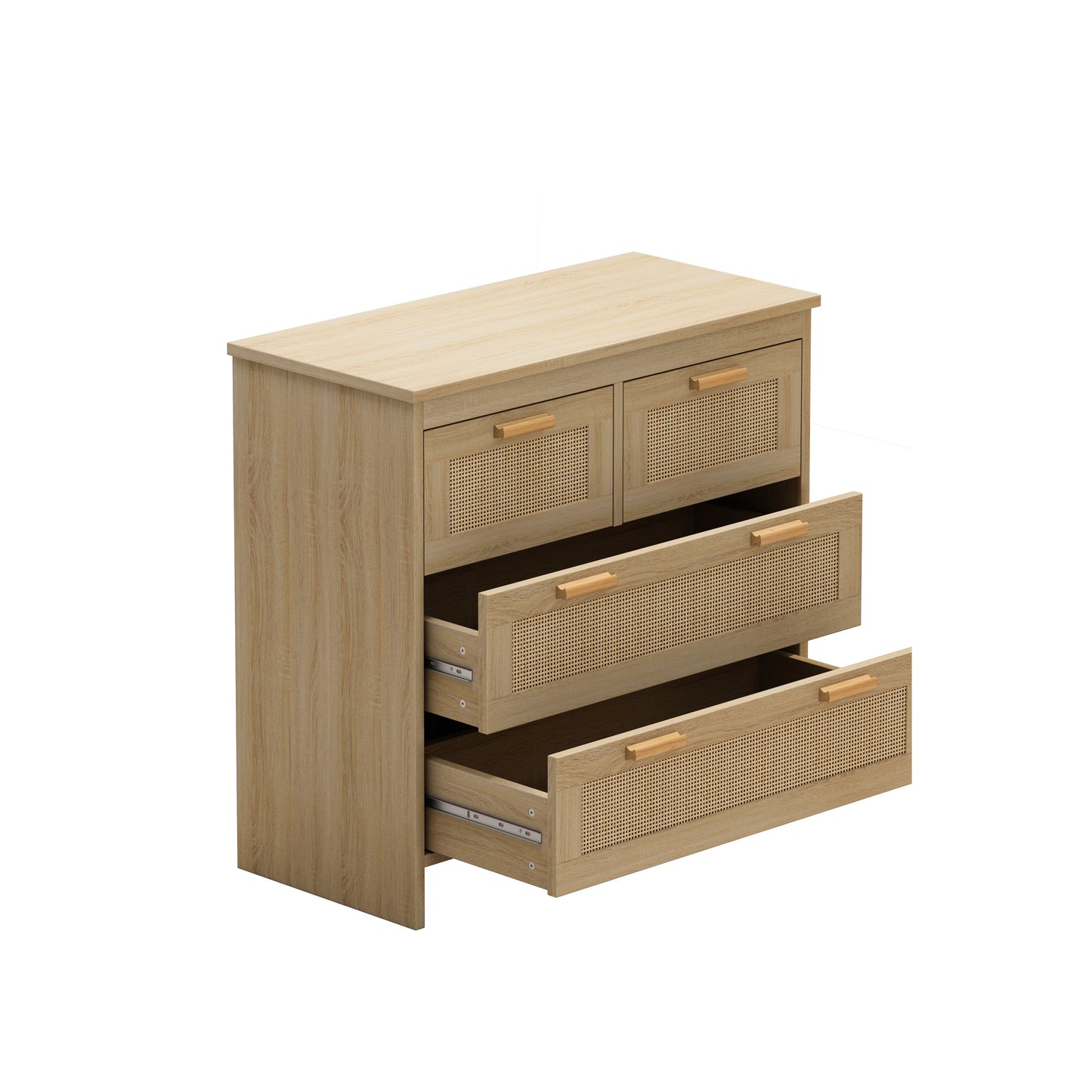 Modern Natural Rattan Cabinet with 4 Drawers for Bedroom, Living Room, Dining Room or Hallways - Natural Finish, Particle Board Construction, 31.5 x 15.75 x 31.5 Inches  W75784351