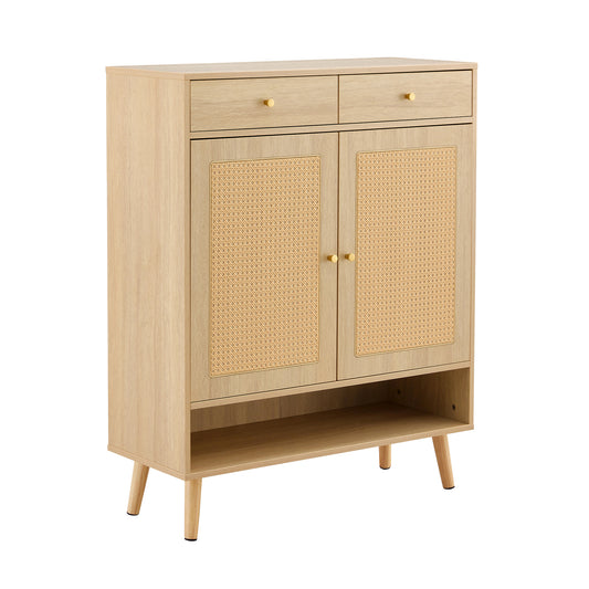 Multi-functional Modern Minimalist Natural Wood-Colored MDF Shoe Cabinet - Seamlessly Fits into Nordic, Japanese, and Industrial Style Interiors,Product Dimensions: 34.6*13.7*43 inches.  W3226P278927
