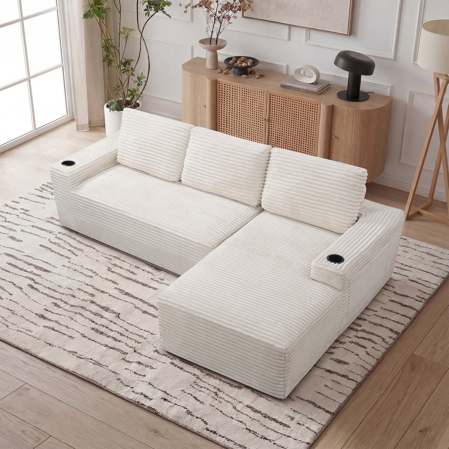 104 Inch Cloud Sectional Couch,Modern Modular Sectional Sofa with Deep Seat,Corduroy Boneless Couches with L Shape Chaise for Living Room Bedroom,No Assembly Required  W5515S00026
