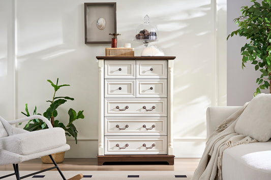 7 Drawer Dresser Chest for Bedroom with Wooden Base and Riser Trim, Wooden Rustic Rustic Chest of Drawers, Storage Dresser for Bedroom, Living Room W2393P252365