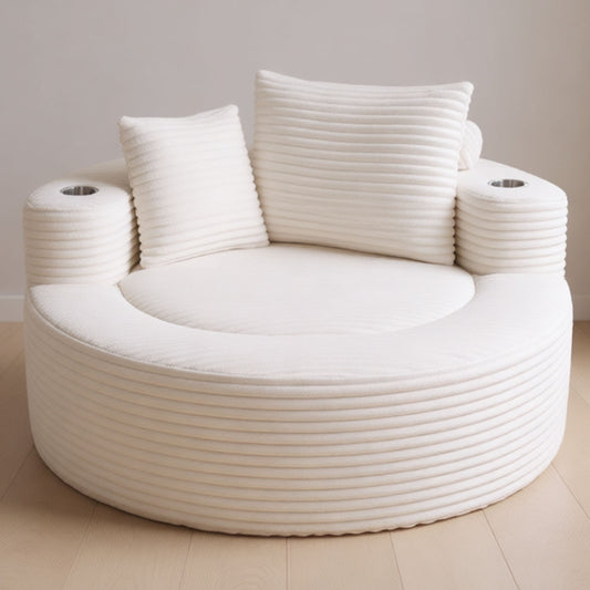 Round Sofa Bed with Memory Foam Sectional Couches for Living Room, Cloud Couch with three pillows, White  W3224P444293