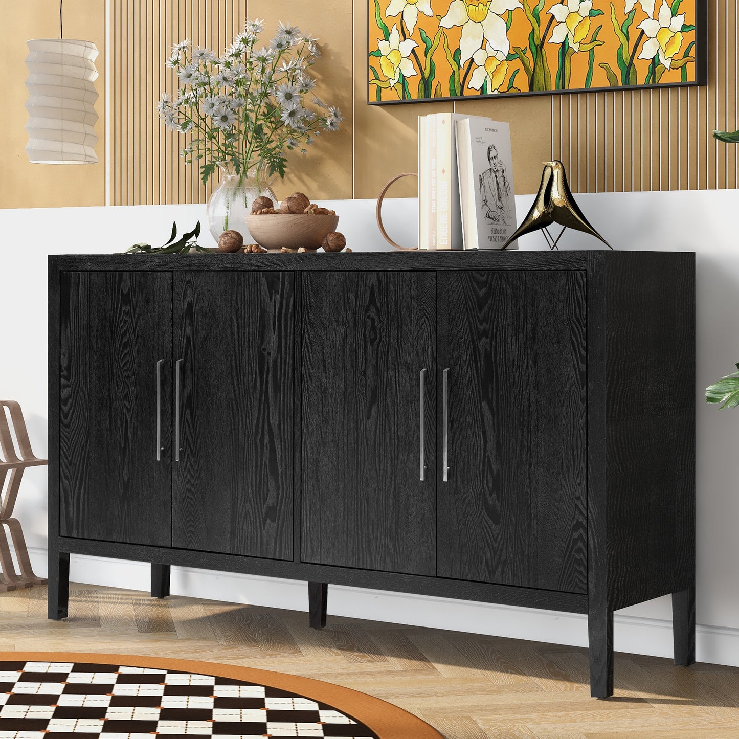 U-STYLE  Storage Cabinet Sideboard Wooden Cabinet with 4 Metal handles ,4 Shelves and 4 Doors for Hallway, Entryway, Living room WF309061AAB