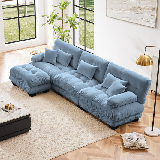 Luxury Modular Sectional Sofa Couch,Oversized L Shaped Cloud Couch for Living Room,Deep Seat Sofa Couch with Convertible Ottoman,Chenille Blue  W714S01083
