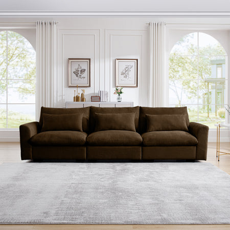 3 Seater Deep Seat Couches for Living Room, Wide and Deep Seat Comfy Living Roo Sofas with 3 Waist Pillows, Brown Corduroy W714S00660