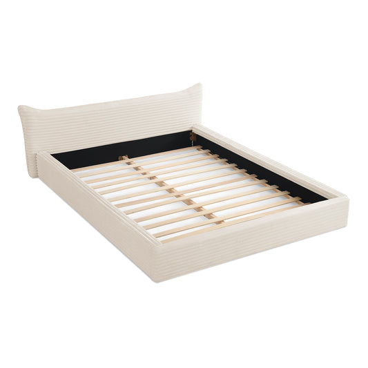 Modern Queen Size Upholstered Platform Bed Frame with Curved Headboard in Beige Velvet Fabric  W487S00339