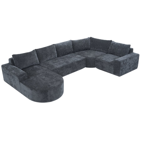 139' Oversized Modular Sofa Cloud Sectional Sofa Set Upholstered Couches U-shaped Sofa Deep Seat Grey Chenille N719S001730E