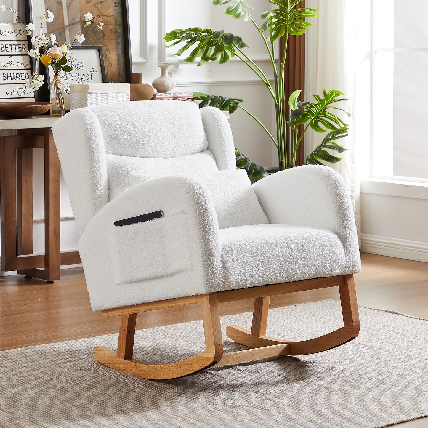27.2'W Modern Accent High Backrest Living Room Lounge Arm Rocking Chair, Two Side Pocket W834P178233