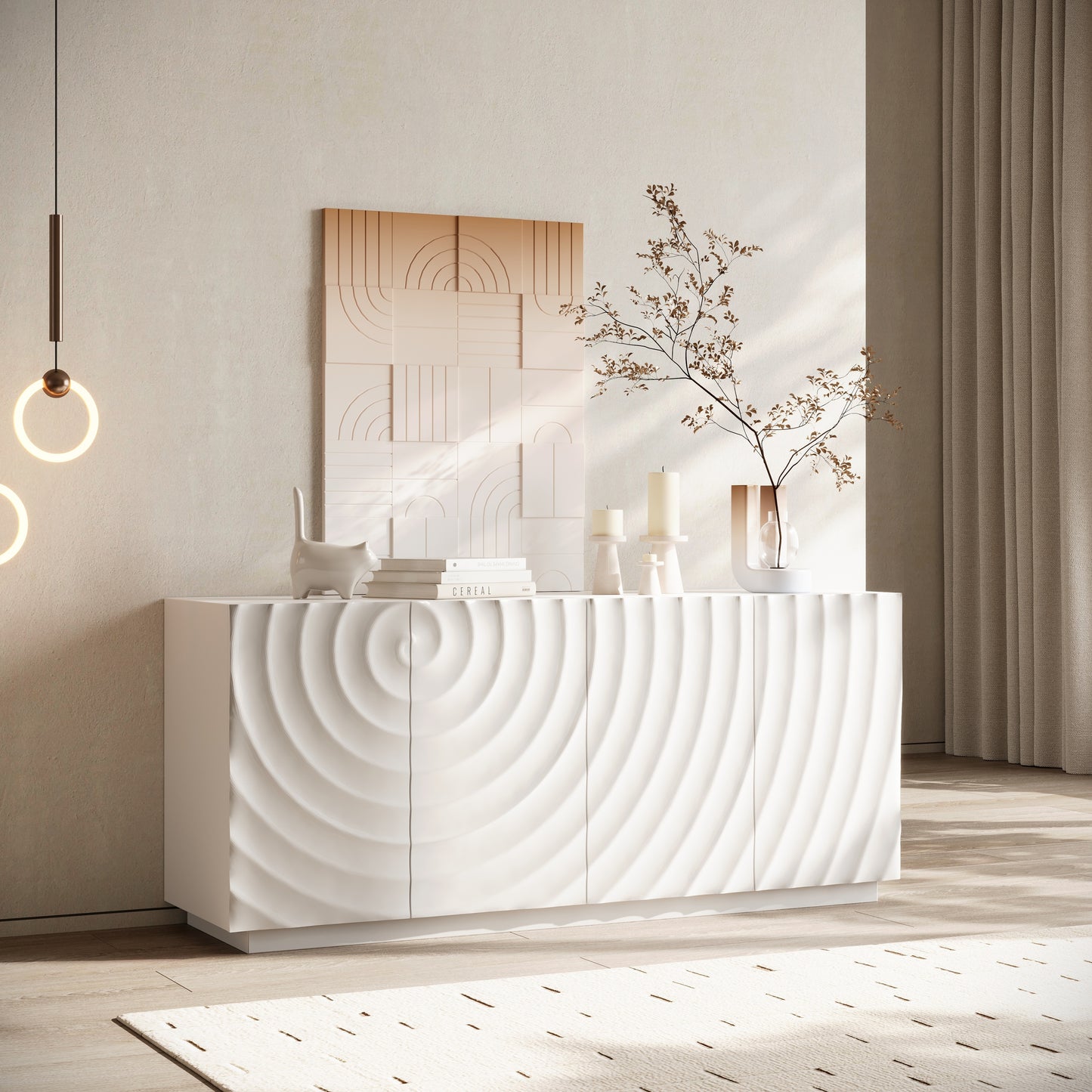 Buffet Cabinet with Storage ,4 Doors Modern Accent Storage Sideboard,Luxurious Floor Cabinet Buffet with Freestanding Anti Dumping for Kitchen, Living Room, 59' Wide Rectangular Sideboard (White) W2263P410055