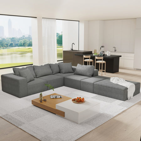 Modern Upholstered Sectional Sofa Couch Set,Modular 132' L Shaped Sectional Living Room Sofa Set With 6 Pillows,Free Combination Sofa Couch for Living Room,Bedroom W834S00375