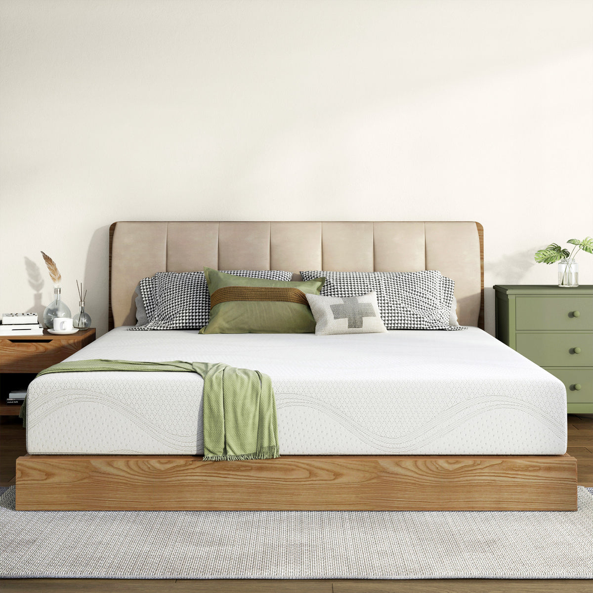 Queen Size Memory Foam Mattress,10 Inch Bed Mattress,with Cooling Green Tea Gel, CertiPUR-US Certified,White  W2889P433209