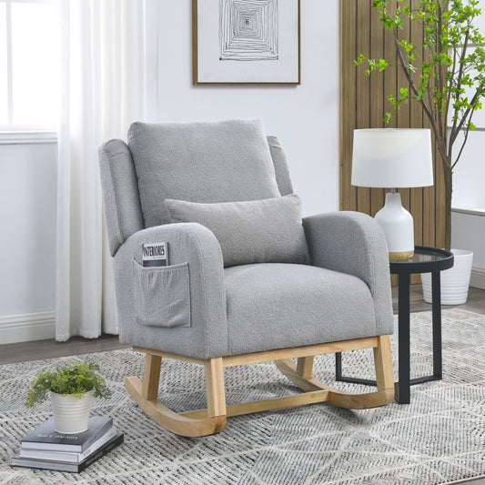 [Video] Welike 27.5 'W Modern Accent High Back Living Room Casual Armchair Rocker with One Lumbar Pillow, Two Side Pockets,Teddy.  W834P356491