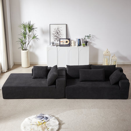 Modern Chenille Upholstered Sectional Sofa Couch Set,Modular 108' L Shaped Sectional Living Room Sofa Set With 6 Pillows,Free Combination Sofa Couch for Living Room,Bedroom(Left Chaise)W834S00394