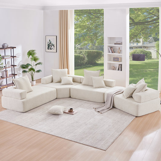 156''Oversized Modular U Shaped Sectional Sofa,Luxury Boucle Floor Couch Set,Convertible Compressed Couch,Spacious Foam-Filled Sofa for Living Room,4 PC Free Combination,2 Colors  N723S1290A