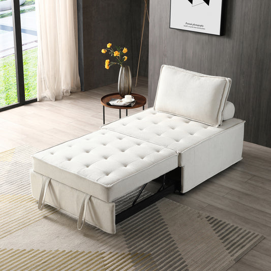 Multipurpose Linen Fabric Ottoman Lazy Sofa Pulling Out Sofa Bed (Beige)  W1097109513