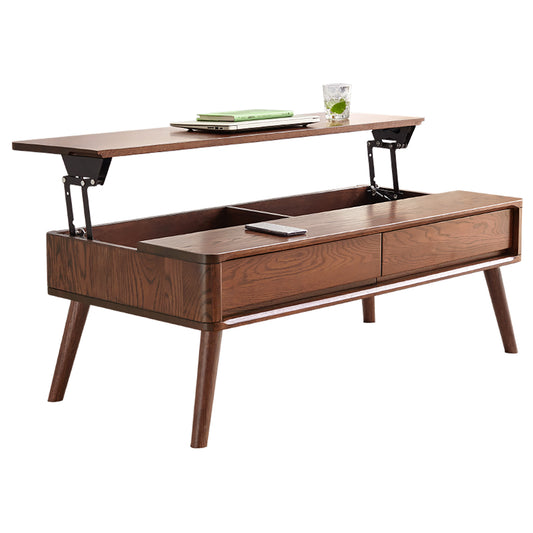 Elevating Center Table Low Table 100% Solid Oak Wood Top Plate Desk Coffee Table Width 100 x Depth 60 x Height 45 cm Study Desk Work From Home Easy To Assemble Walnut Color Wood With Storage Shelf W1283P251640