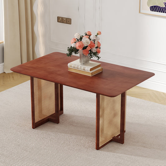 Chinese country retro solid wood dining table,simple modern imitation rattan dining table.Suitable for dining room, living room, office.Natural Style Walnut Solid Wood Dining Table.  W1151P154595