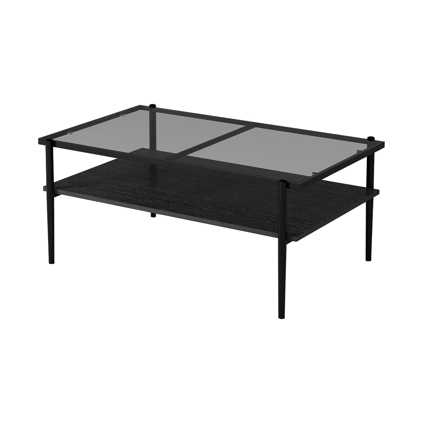 Modern Rectangular Coffee Table with Tempered Gray Glass Top and MDF Layer – Table for Living Room  W241139565