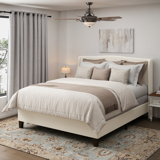 King Size Bed Frame with 49.21'High Back Upholstered Headboard and 27.17' High Footboard,Teddy Velvet,12 Slat Support,Solid Wood Feet,No Box Spring Needed(white)  W1716P335672