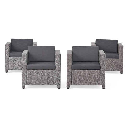 Outdoor Club Chair with Water Resistant Cushion and Square Arms, Set of 4, Black  52979.00BLKMP4